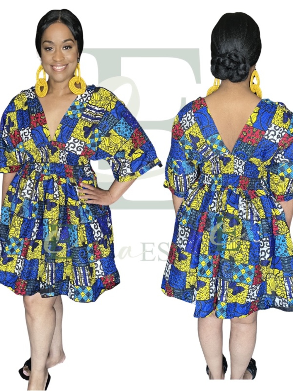 African Patchwork Smocked Mini Dress | One Size (S–XL)